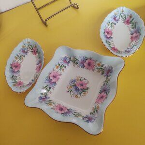 Foley England Cornflower Pattern Condiment/Trinket Dish Trio 1960's